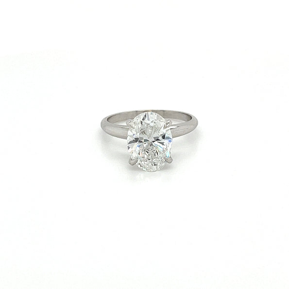 Bague de fiançailles solitaire en or blanc 14K avec diamant CVD cultivé en laboratoire, taille ovale, 3 carats, certifié GIA