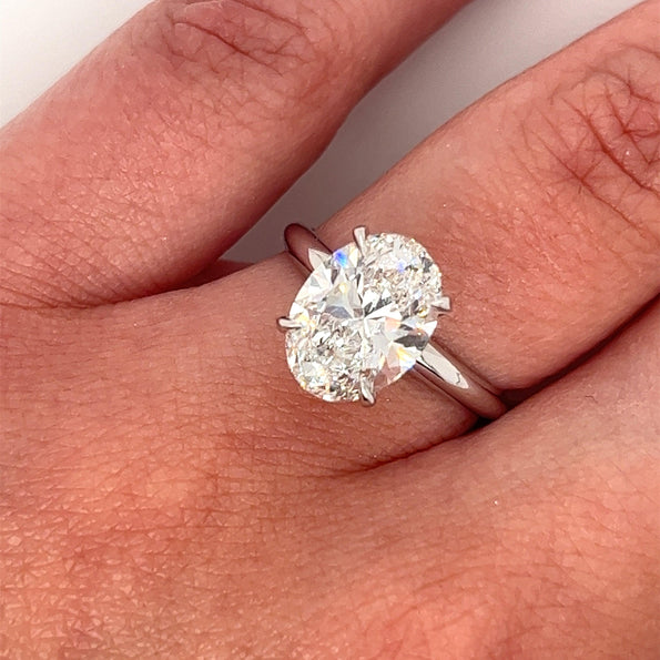 Bague de fiançailles solitaire en diamant CVD cultivé en laboratoire, taille ovale, 3 carats, certifiée GIA, en or blanc 14K