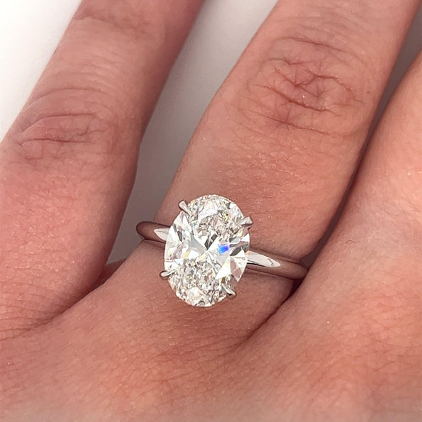 Bague de fiançailles solitaire en diamant CVD de laboratoire, taille ovale 3 carats, certifiée GIA, en or blanc 14K