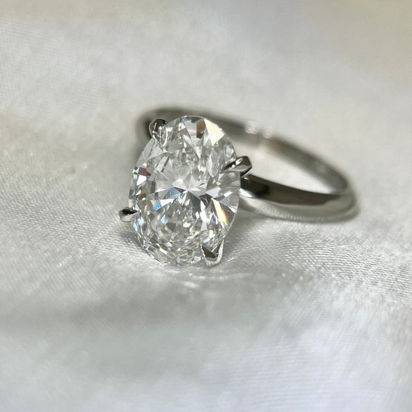 Bague de fiançailles solitaire en diamant CVD de synthèse taille ovale 3 carats certifié GIA, en or blanc 14K