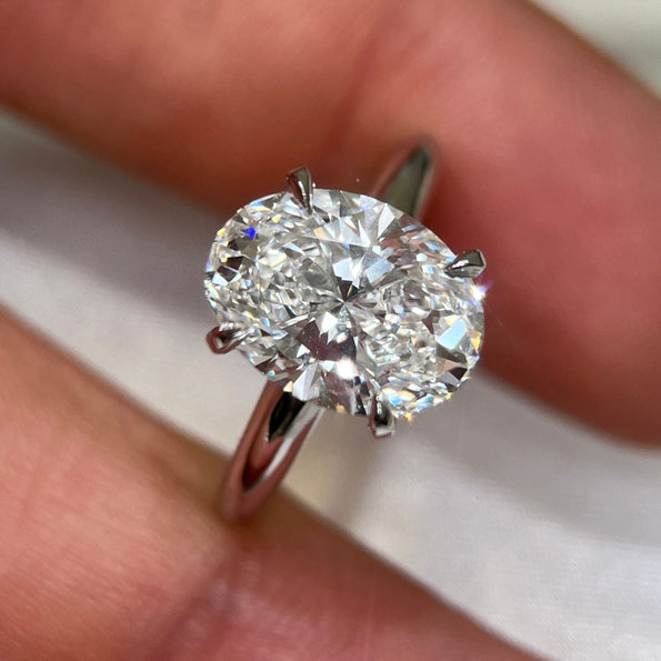 Bague de fiançailles solitaire en diamant CVD cultivé en laboratoire, taille ovale, 3 carats, certifié GIA, en or blanc 14K