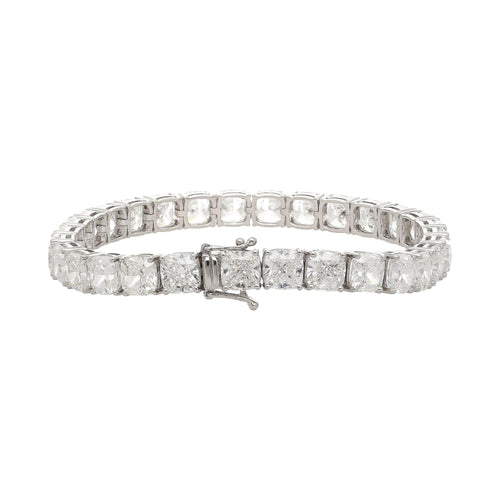 GIA Certified 31 Carat Cushion Lab Diamond Tennis Bracelet 18K White Gold
