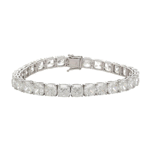 GIA Certified 31 Carat Cushion Lab Diamond Tennis Bracelet 18K White Gold