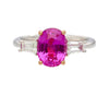 GIA Certified 3.2 Carat No Heat Pink Sapphire Oval and Diamond 3 Stone Ring