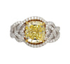 GIA Certified 3.25 Yellow Diamond Interlocking Heart Shank 18K Gold Ring