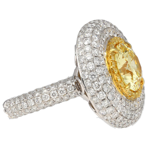 GIA Certified 3.3 Carat Fancy Intense Yellow Flawless Round Diamond Ring