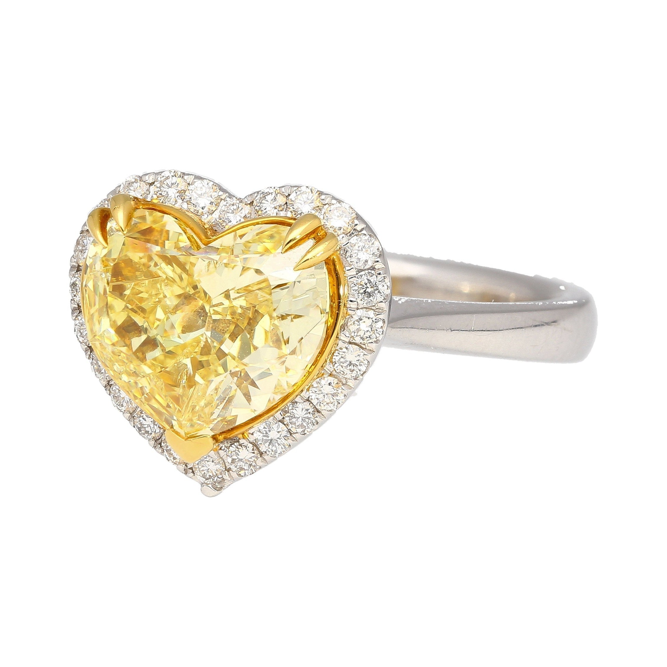 GIA Certified 3.32 Carat Fancy Intense Yellow Heart Cut Diamond Engagement Ring-Engagement Ring-ASSAY