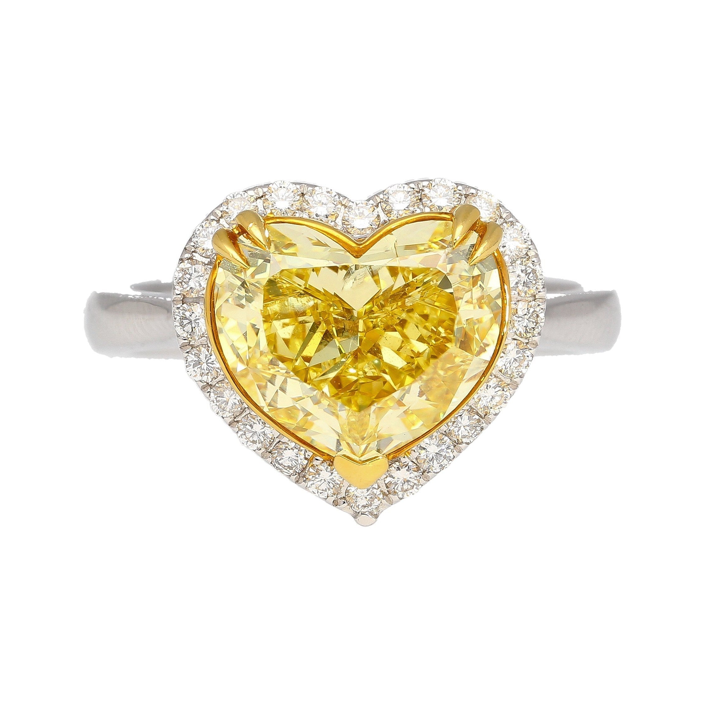 GIA Certified 3.32 Carat Fancy Intense Yellow Heart Cut Diamond Engagement Ring-Engagement Ring-ASSAY