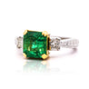 GIA Certified 3.38 Carat Colombian Emerald & Diamond Filigree Three Stone Ring