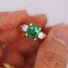 GIA Certified 3.38 Carat Colombian Emerald & Diamond Filigree Three Stone Ring