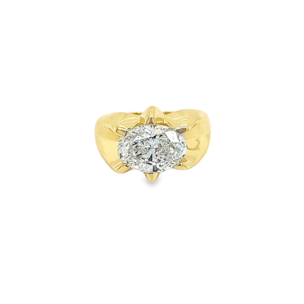 GIA Certified 3.5 Carat Lab Diamond Oval Cut Solitaire Mens Ring in 14K Yellow Gold
