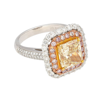 GIA Certified 3.51 Carat Fancy Brownish Yellow Diamond Ring with Pink and White Diamond Halo – Assay Jewelers