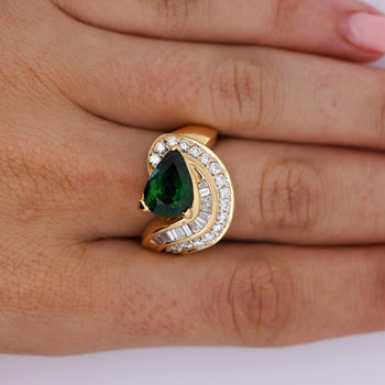GIA Certified 3.55ct Pear Cut Tsavorite Diamond Cocktail Ring – Assay Jewelers