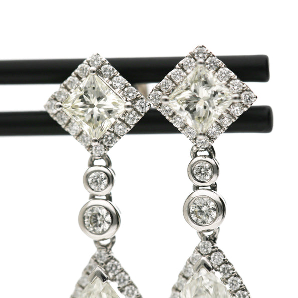 GIA Certified 3.93 Carat Pear Cut &Diamond Halo Drop Earrings in 18K White Gold