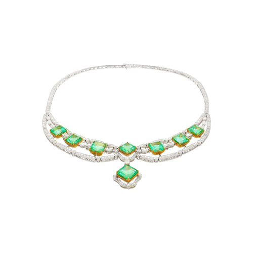 GIA Certified 46.45 Carat Emerald and Diamond Chandelier Necklace