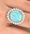 GIA Certified 4.09-carat White Opal and Diamond Halo in Platinum and Gold Ring