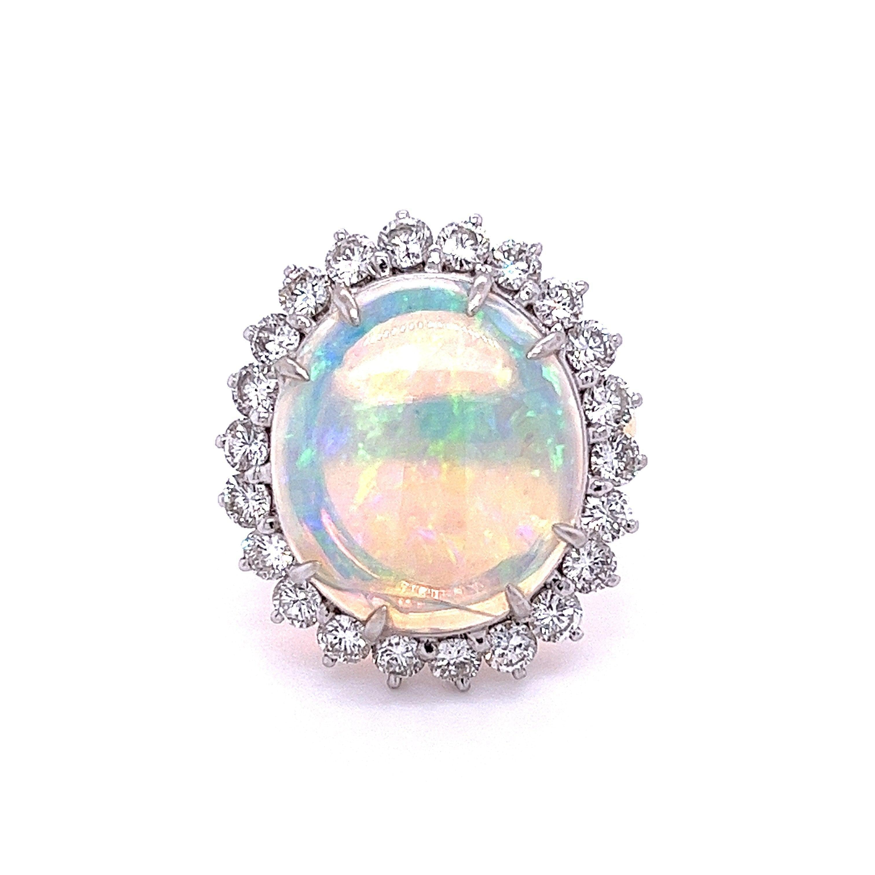 GIA Certified 4.09-carat White Opal and Diamond Halo in Platinum and Gold Ring-Assay Jewelers-ASSAY