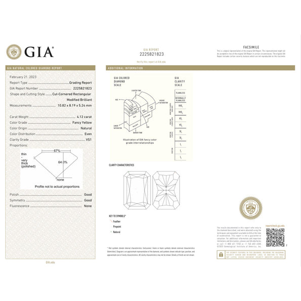 GIA Certified 4.12 Carat Fancy Yellow Radiant Cut Diamond Solitaire Unisex Ring