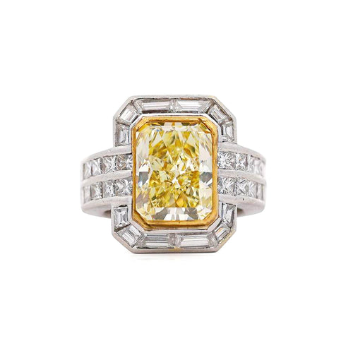 GIA Certified 4.12 Carat Fancy Yellow VS1 Radiant Diamond Halo Engagement Ring