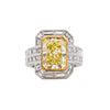 GIA Certified 4.12 Carat Fancy Yellow VS1 Radiant Diamond Halo Engagement Ring