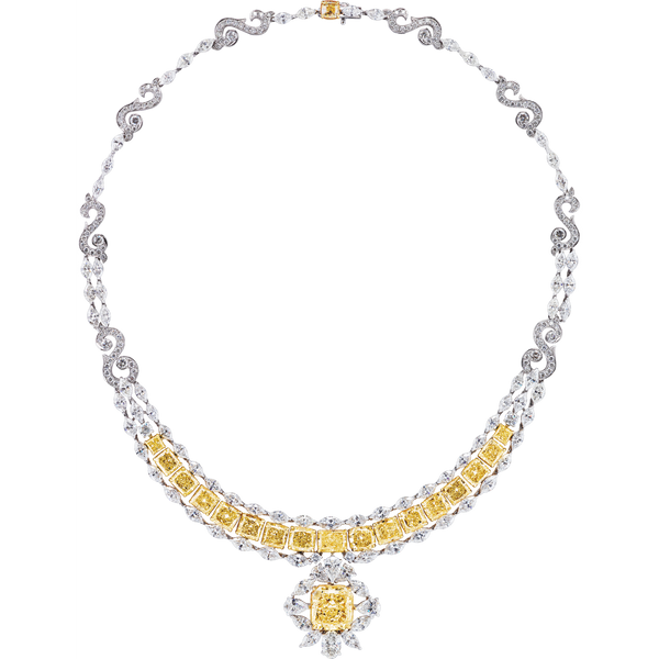 GIA Certified 50 Carat Fancy Yellow Diamond Necklace in 18K Gold