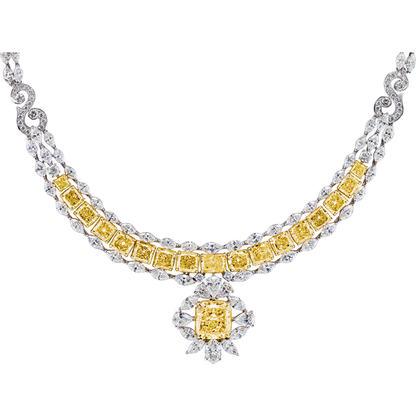 GIA Certified 50 Carat Fancy Yellow Diamond Necklace in 18K Gold