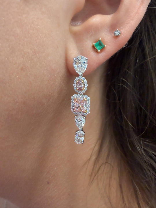 GIA Certified 5.3 Carat Fancy Pink Orange & White Diamond 18K Drop Earrings