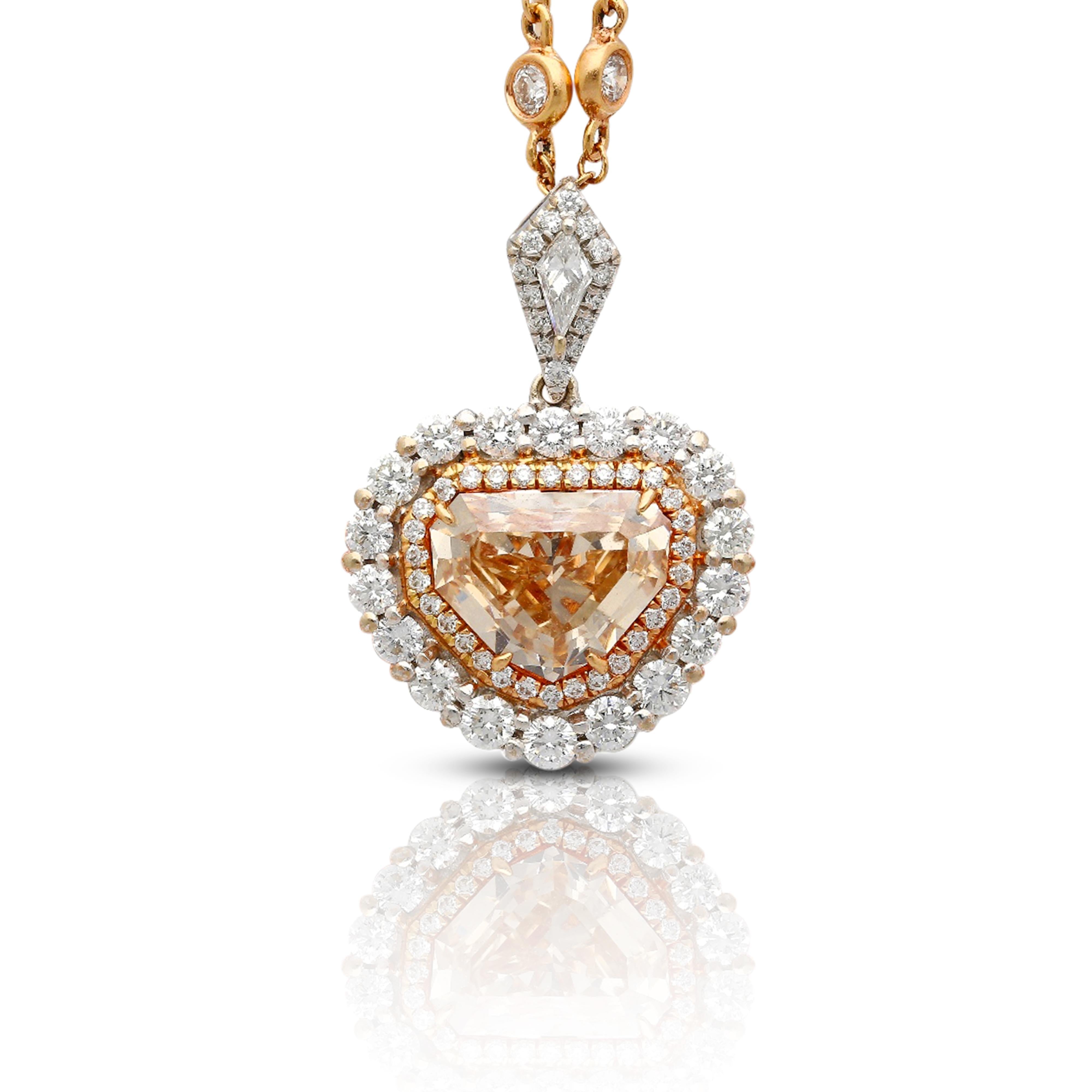 GIA Certified 5.78 Carat Fancy Color Shield Cut Diamond Pendant Necklace