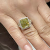 GIA Certified 6.07 Carat Radiant Cut Fancy Brownish Greenish Yellow Diamond Ring