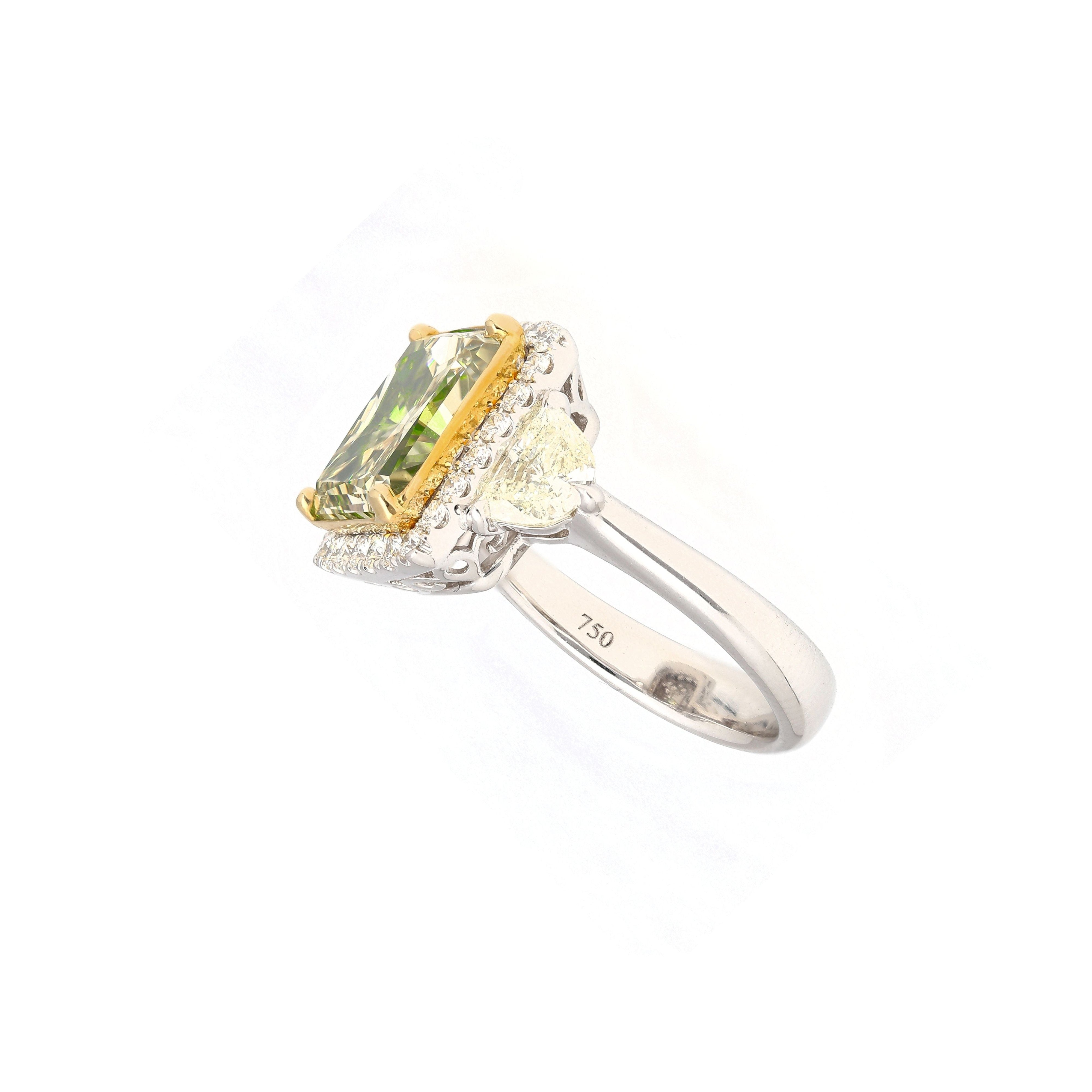 GIA Certified 6.07 Carat Radiant Cut Fancy Brownish Greenish Yellow Diamond Ring-Rings-ASSAY