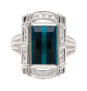 GIA Certified 6.40 Carat Blue Indicolite Tourmaline Vintage Retro Platinum Ring