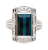 GIA Certified 6.40 Carat Blue Indicolite Tourmaline Vintage Retro Platinum Ring