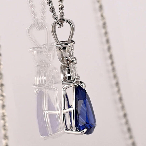 GIA Certified 6.82 Carat Pear Cut No Heat Blue Sapphire Drop Pendant Necklace