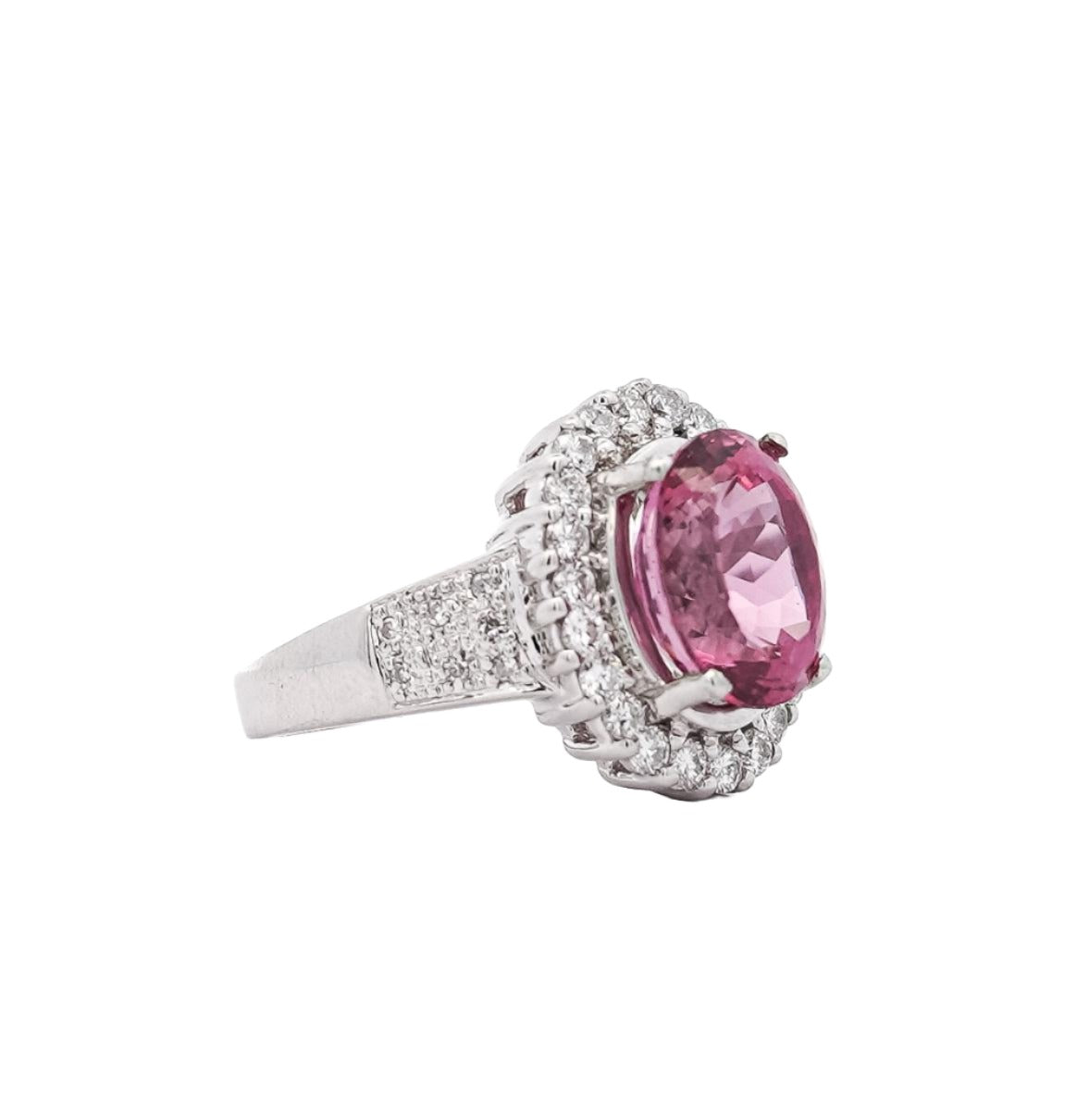 GIA Certified 7.60 Carat No Heat Pink Spinel and Diamond Ring in Platinum