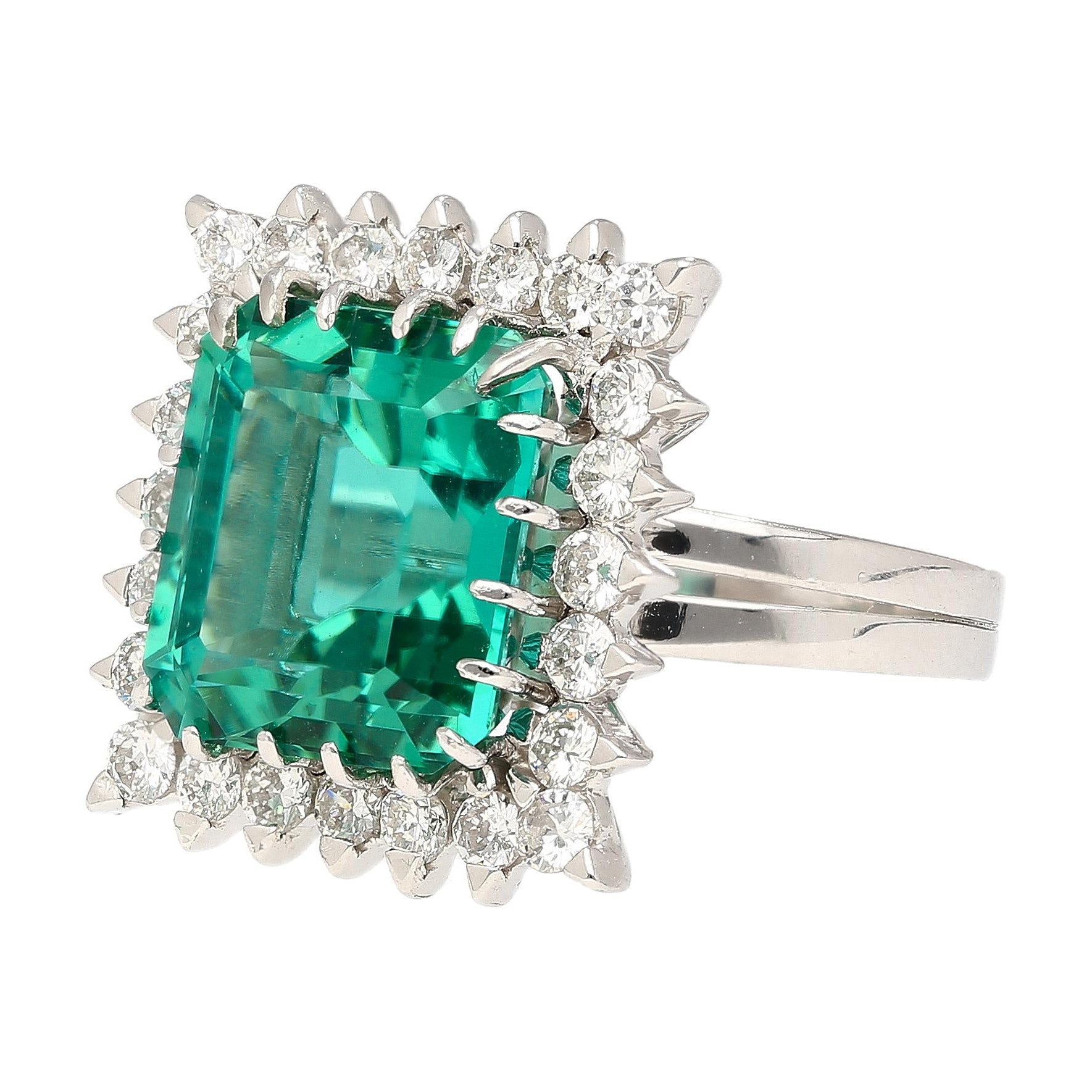 GIA Certified 8.17 Carat Tourmaline and Diamond Halo Square Shape Platinum Ring