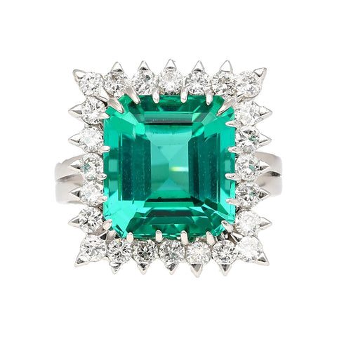 GIA Certified 8.17 Carat Tourmaline and Diamond Halo Square Shape Platinum Ring