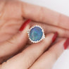 GIA Certified 8.45 Carat Black Opal & Diamond Halo Platinum Vintage Ring