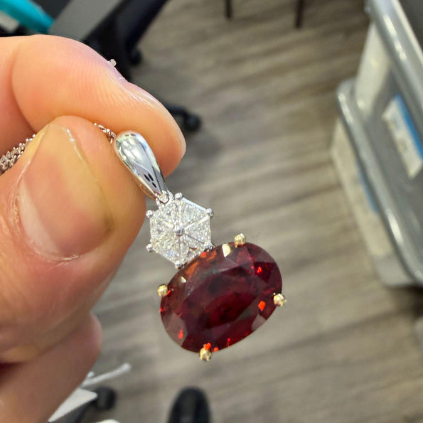 GIA Certified 8.53 Carat Spessartine Garnet & Triangle Diamond Pendant Necklace