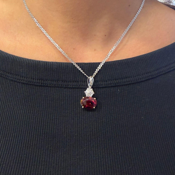 GIA Certified 8.53 Carat Spessartine Garnet & Triangle Diamond Pendant Necklace