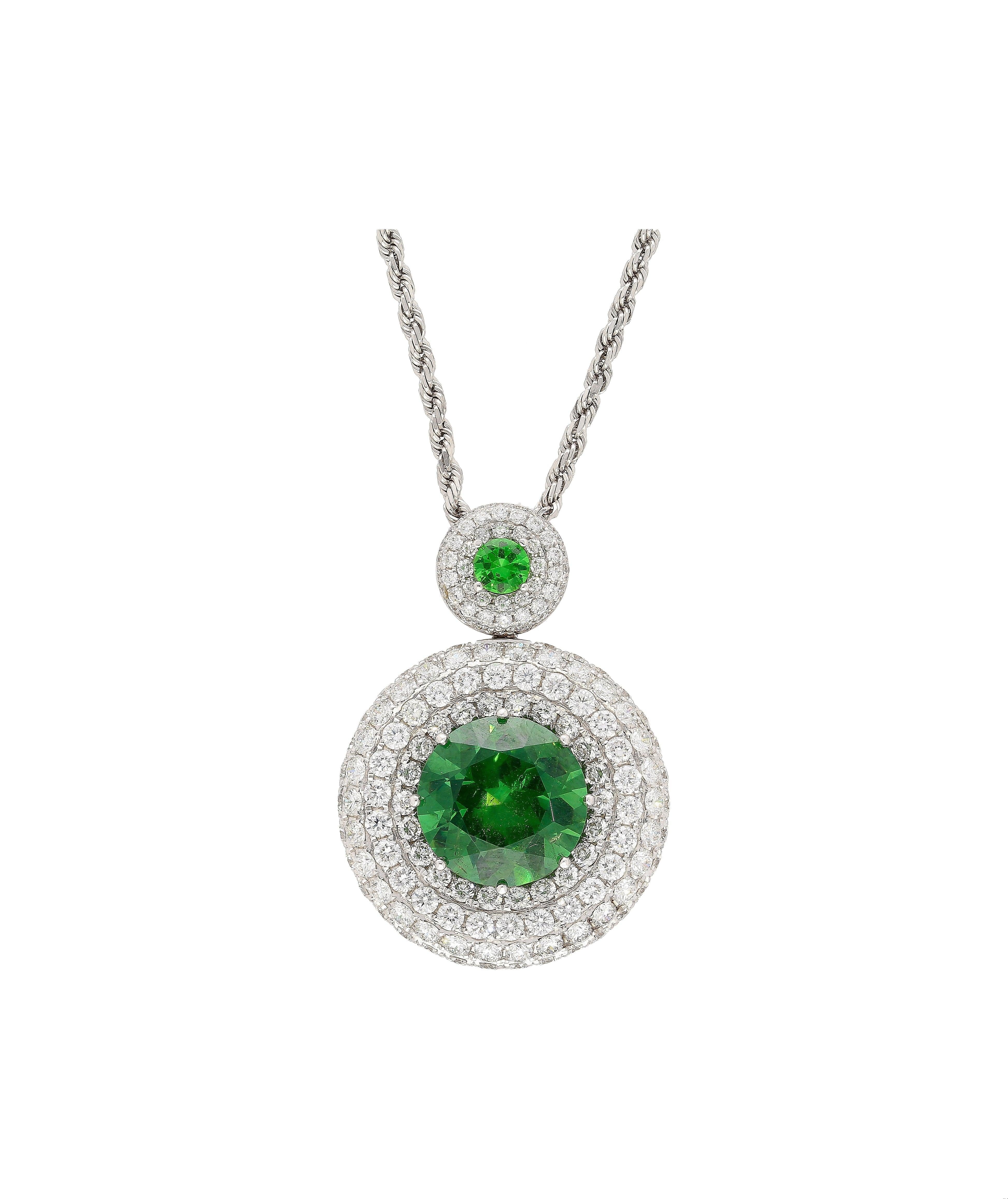 GIA Certified 8.58 Carat Demantoid Pendant Necklace in 18K White Gold