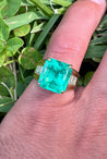 8.64 Carat Colombian Emerald & Baguette Diamond Mens Ring in 18K Yellow Gold-Rings-ASSAY