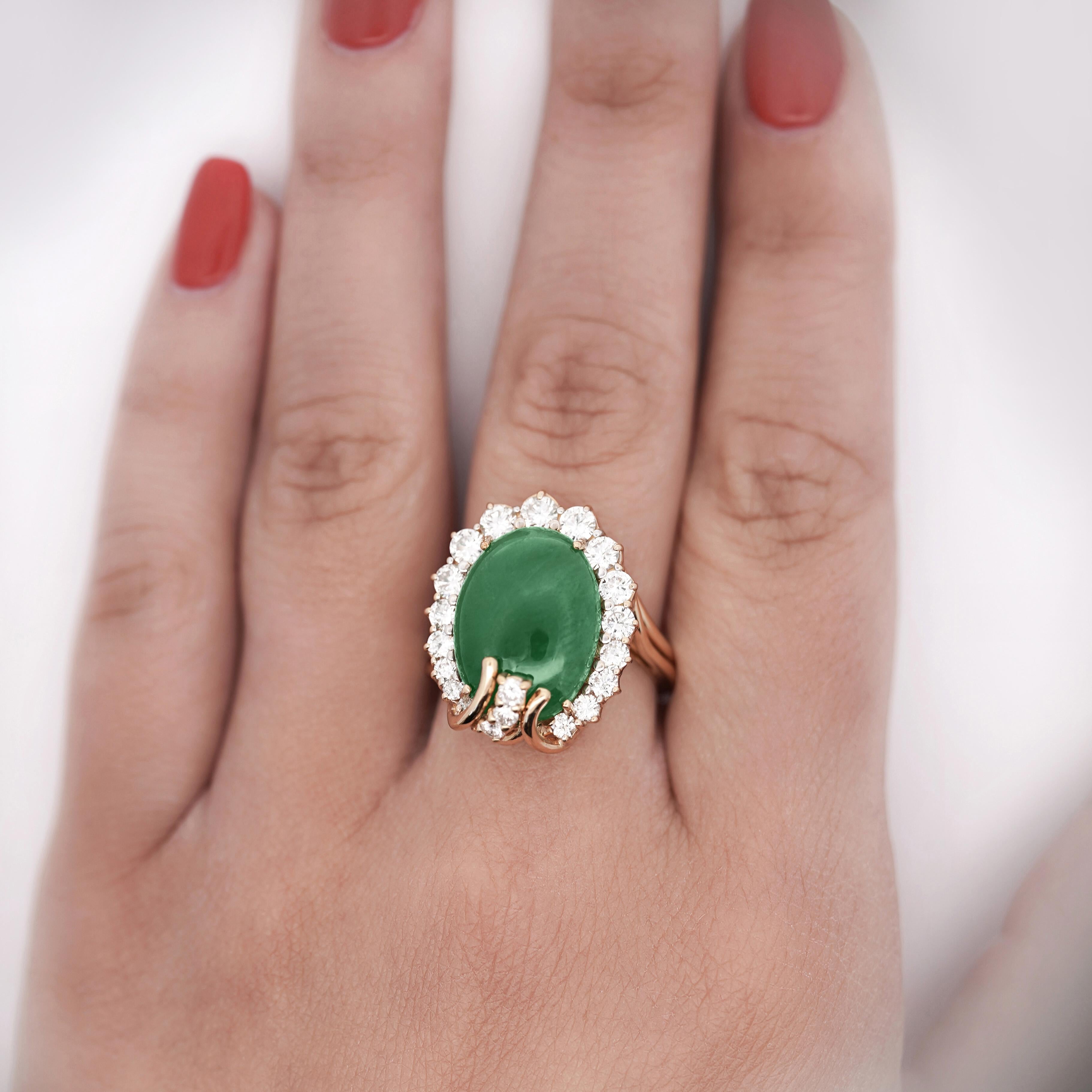 GIA Certified 9 Carat Jadeite Jade Type A and Diamond Halo Ring