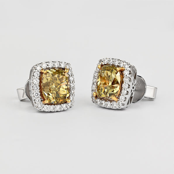 GIA Certified Fancy Brownish Greenish Yellow Diamond Stud Earrings & Ring Set