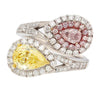 GIA Certified Fancy Intense Yellow & Fancy Light Pink Diamond Toi Et Moi Ring in 18K White Gold