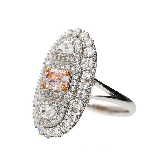 GIA Certified Fancy Light Pink Diamond Elongated Halo Cluster Ring