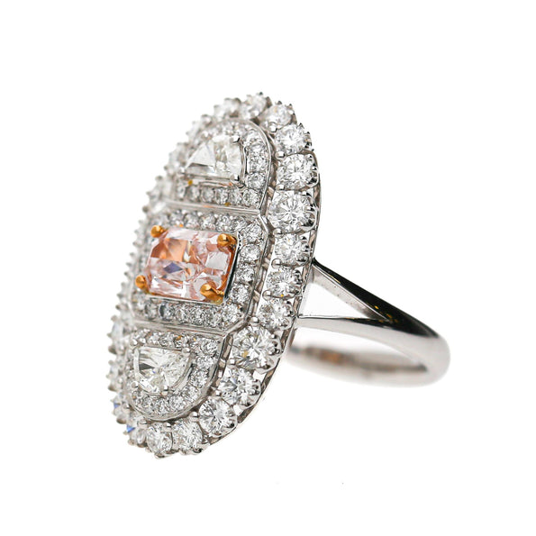 GIA Certified Fancy Light Pink Diamond Elongated Halo Cluster Ring