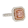 GIA Certified Fancy Orangy Pink Diamond Double Halo 18K White Gold Ring