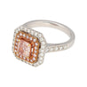 GIA Certified Fancy Orangy Pink Diamond Double Halo 18K White Gold Ring