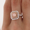 GIA Certified Fancy Orangy Pink Diamond Double Halo 18K White Gold Ring