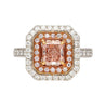 GIA Certified Fancy Orangy Pink Diamond Double Halo 18K White Gold Ring